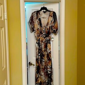 Karen Kane Short Sleeve faux wrap tropical dress
